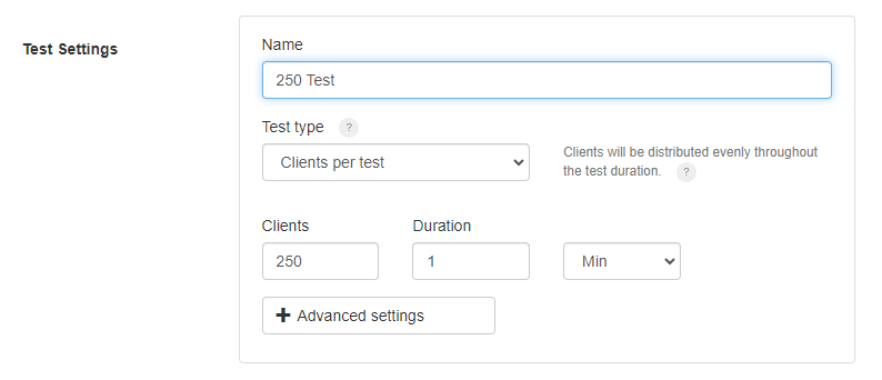 carregador de configurações de teste