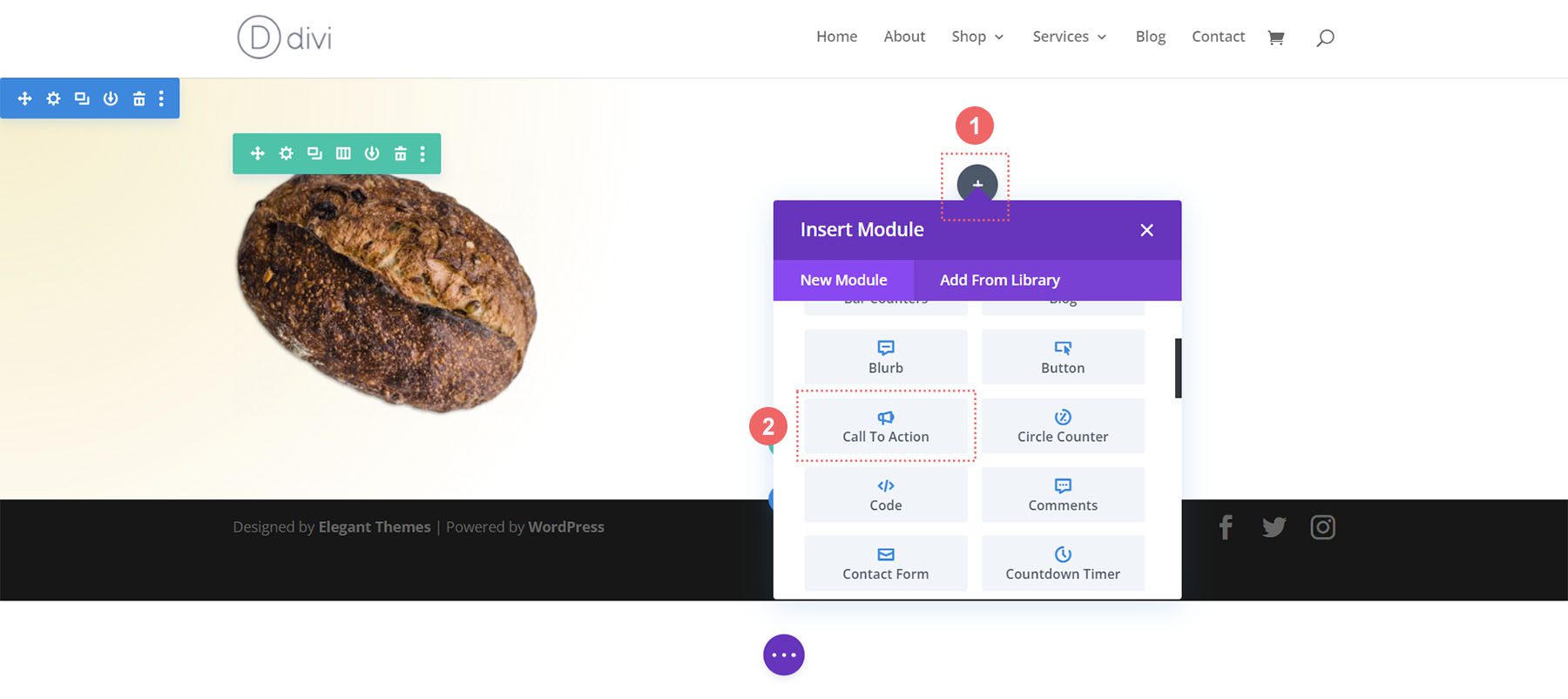 เพิ่ม Call to Action Module ในคอลัมน์ที่สอง