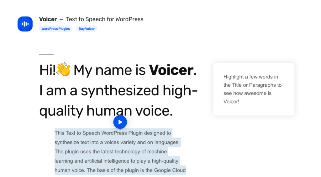 Voicer - 文本转语音 WordPress AI 插件