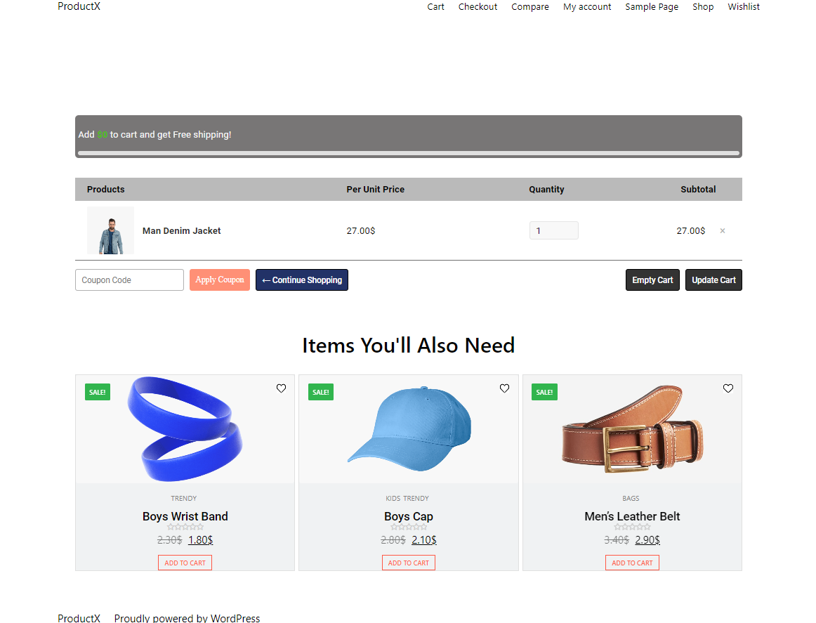 Publish the ProductX WooCommerce cart page