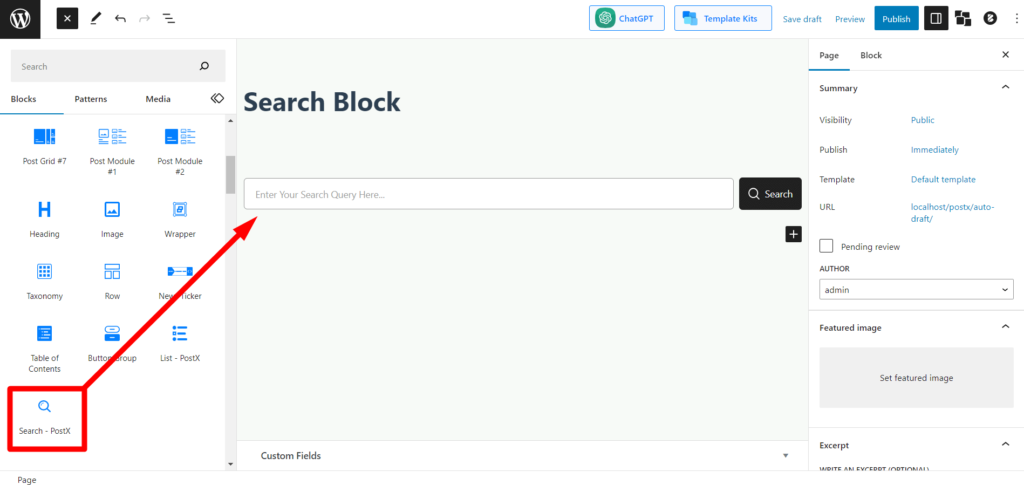 Adding Search Block to  Page