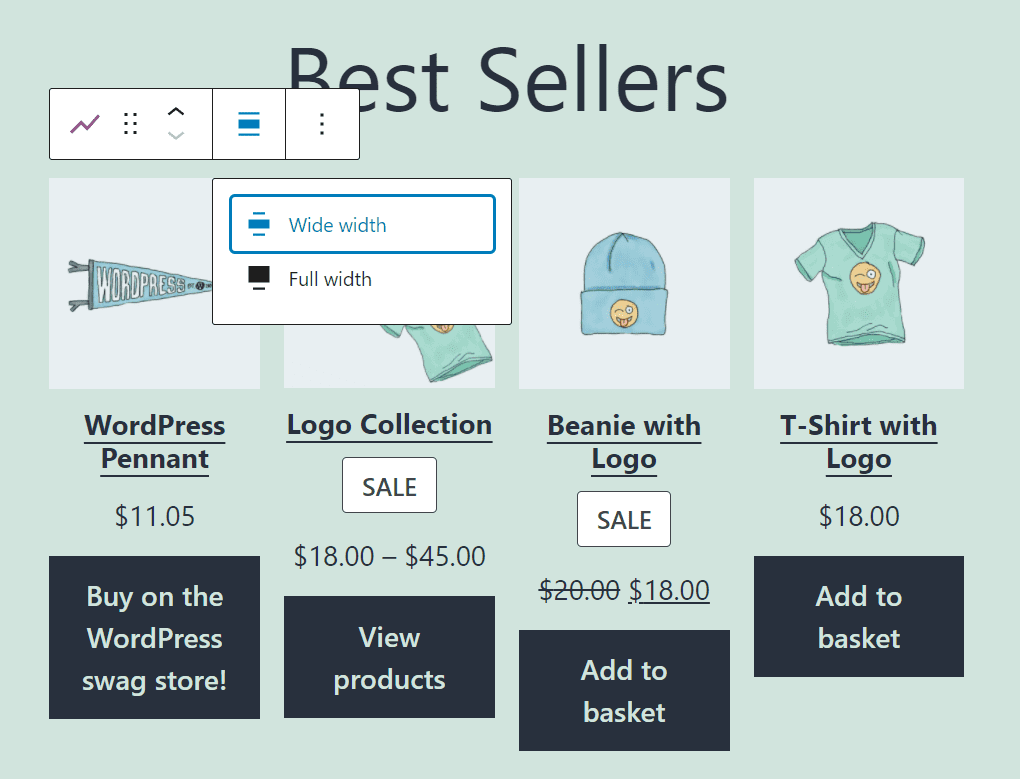 WordPress 中的 WooCommerce 畅销产品块。