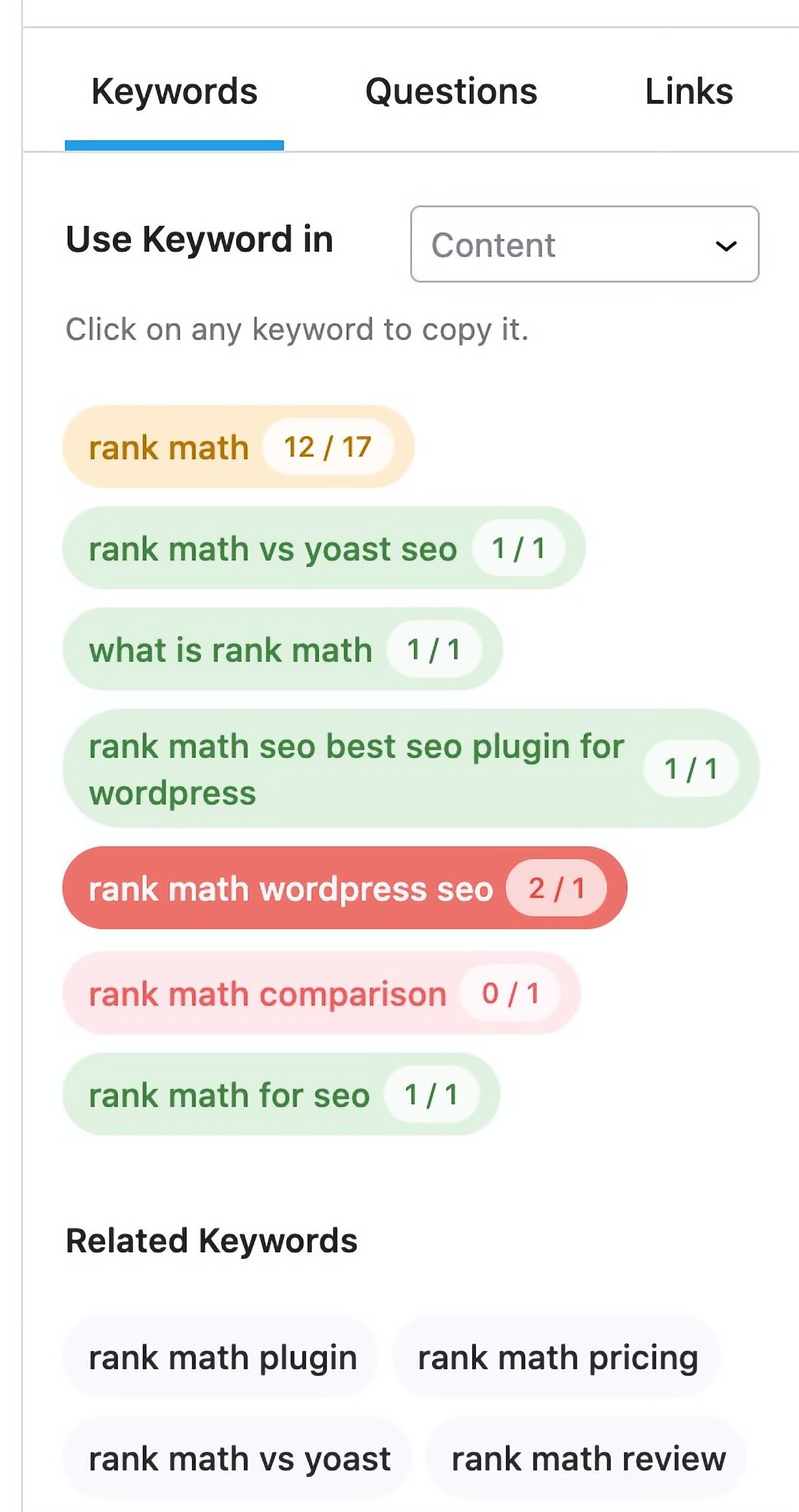 Rank Math – Semantische Schlüsselwörter über WP AI