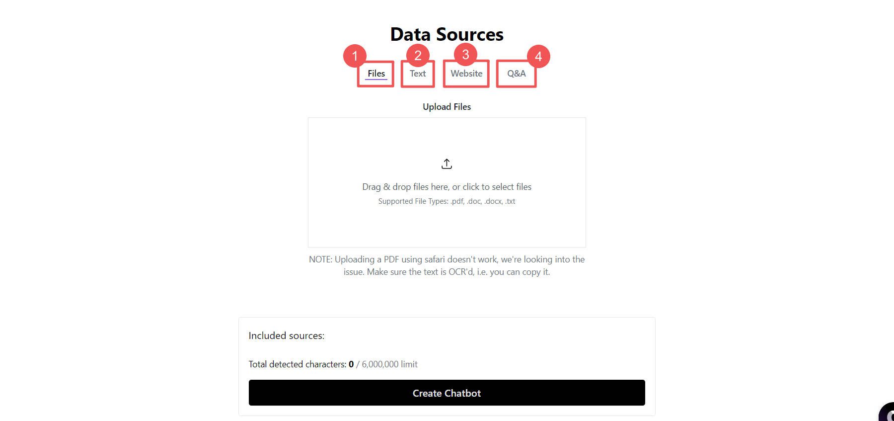 Tipuri de date de instruire Chatbot AI WordPress Chatbase