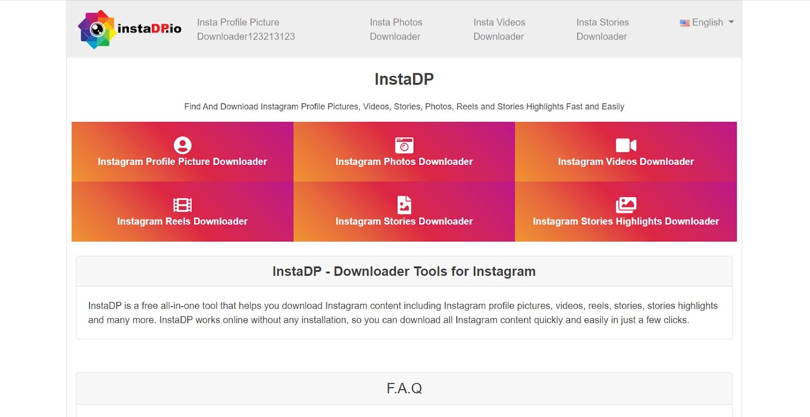 Instadp Homepage