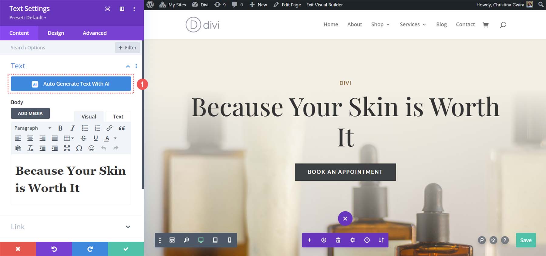 Divi AI でテキストを自動生成