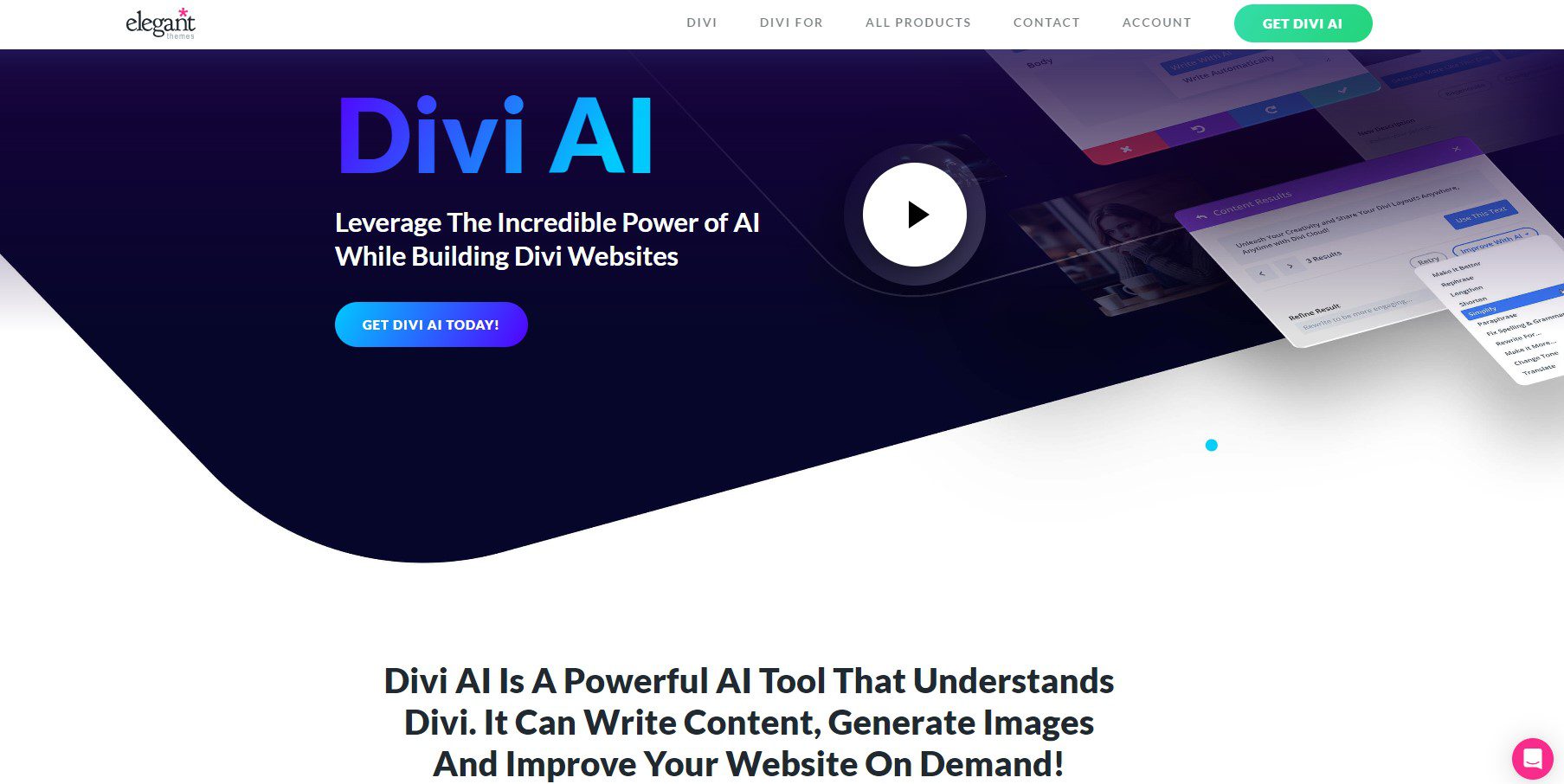 Meilleur rédacteur de contenu WordPress - Section héros de Divi AI