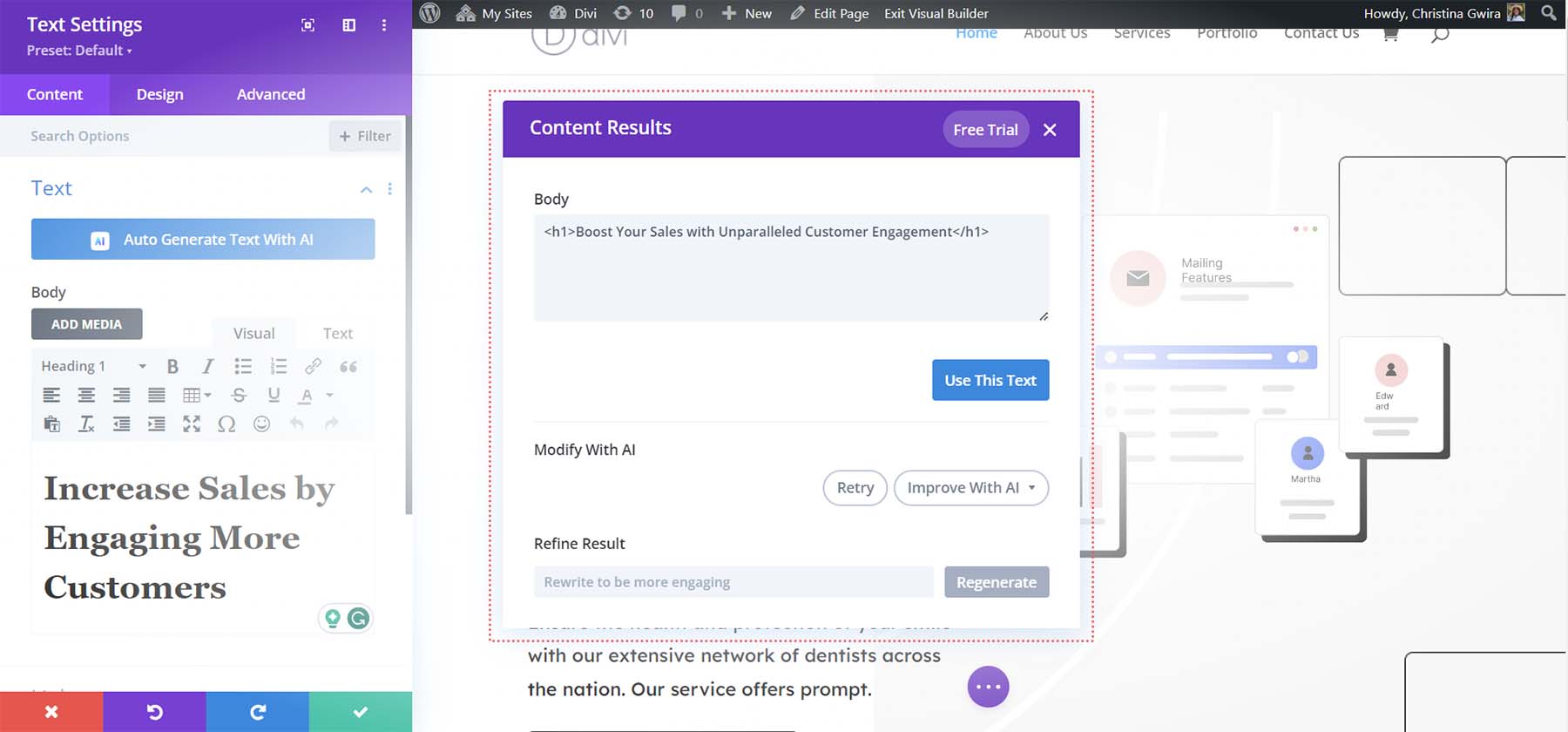 Automatisch generierte Inhalte mit Divi AI, direkt im Visual Builder!