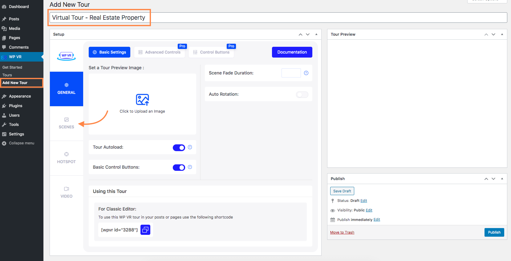 Configurações gerais do WPVR