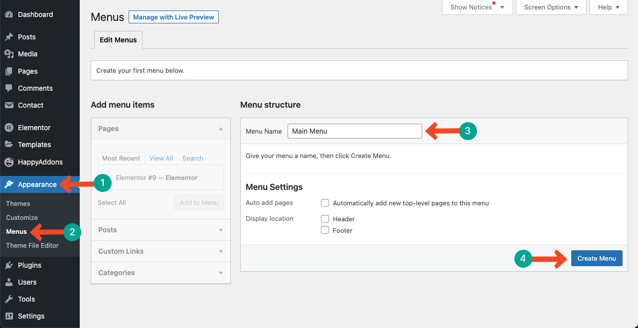 Create menu for the resume site