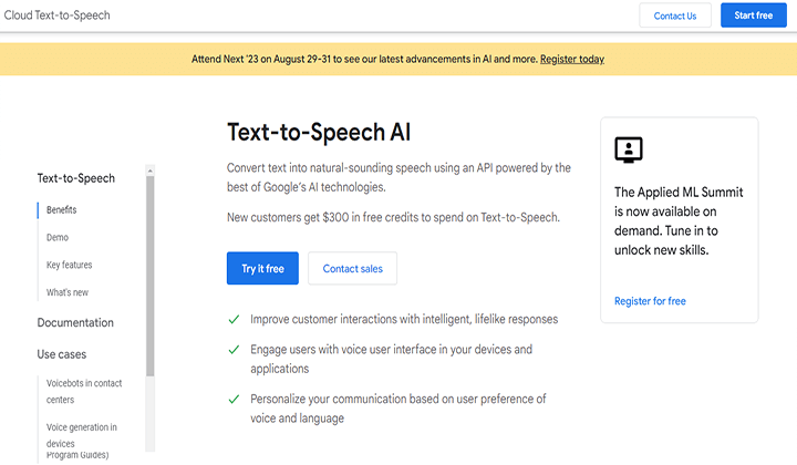 google cloud text to speech