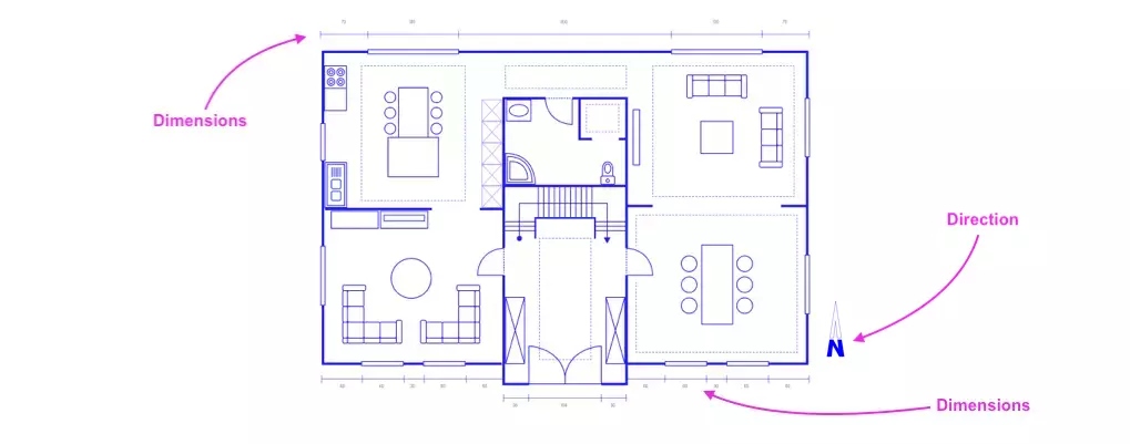 Tambahkan dimensi dan arah rumah