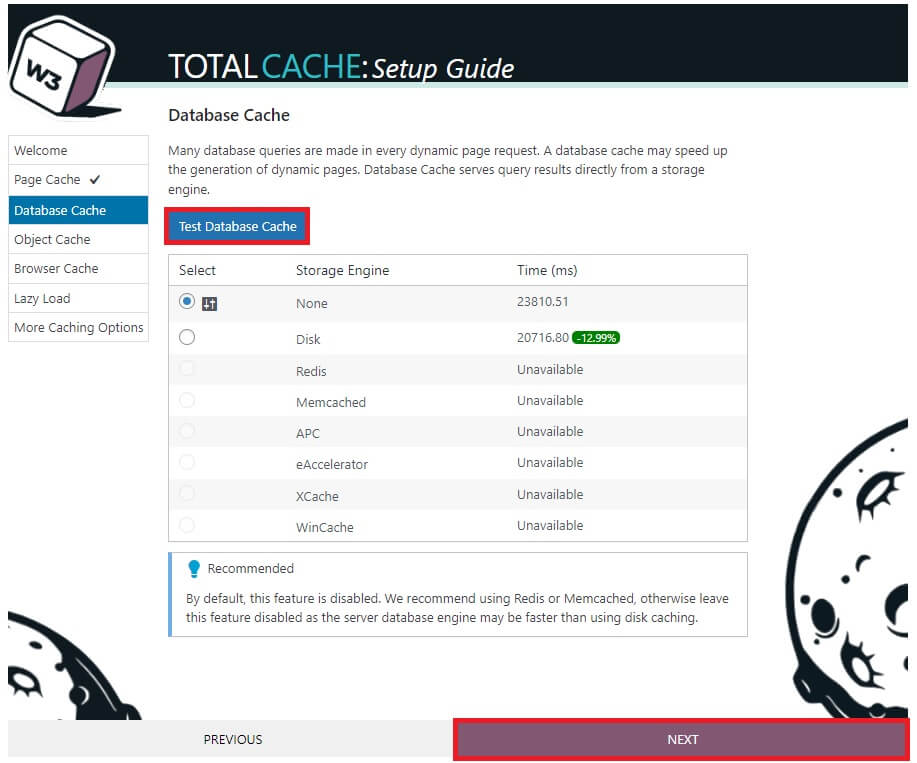 testar o cache do banco de dados limpar automaticamente o cache no W3 Total Cache