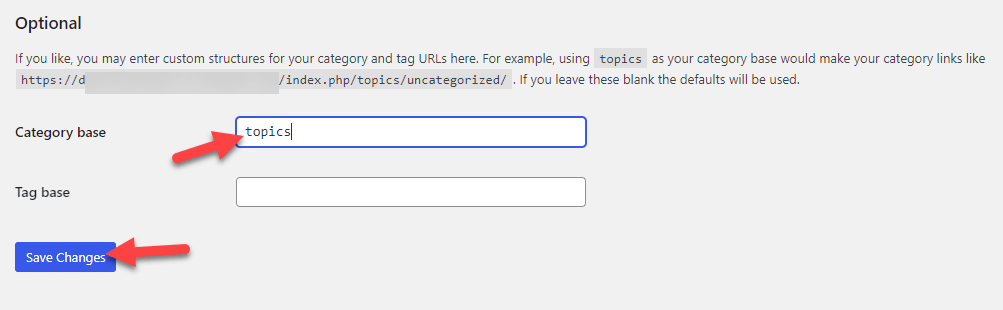 modificare il prefisso della categoria