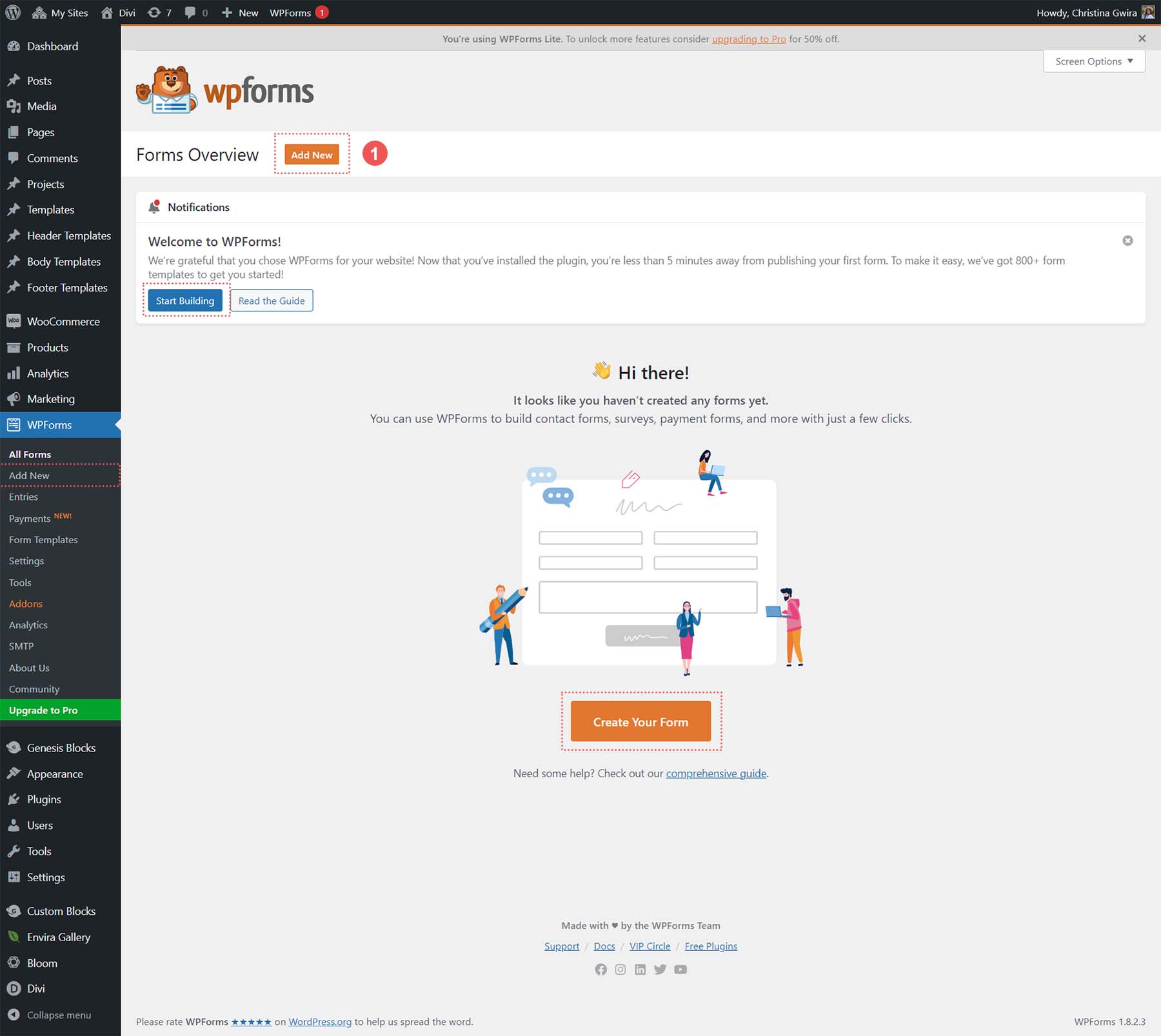 WPForms 대시보드에서 새 양식 만들기