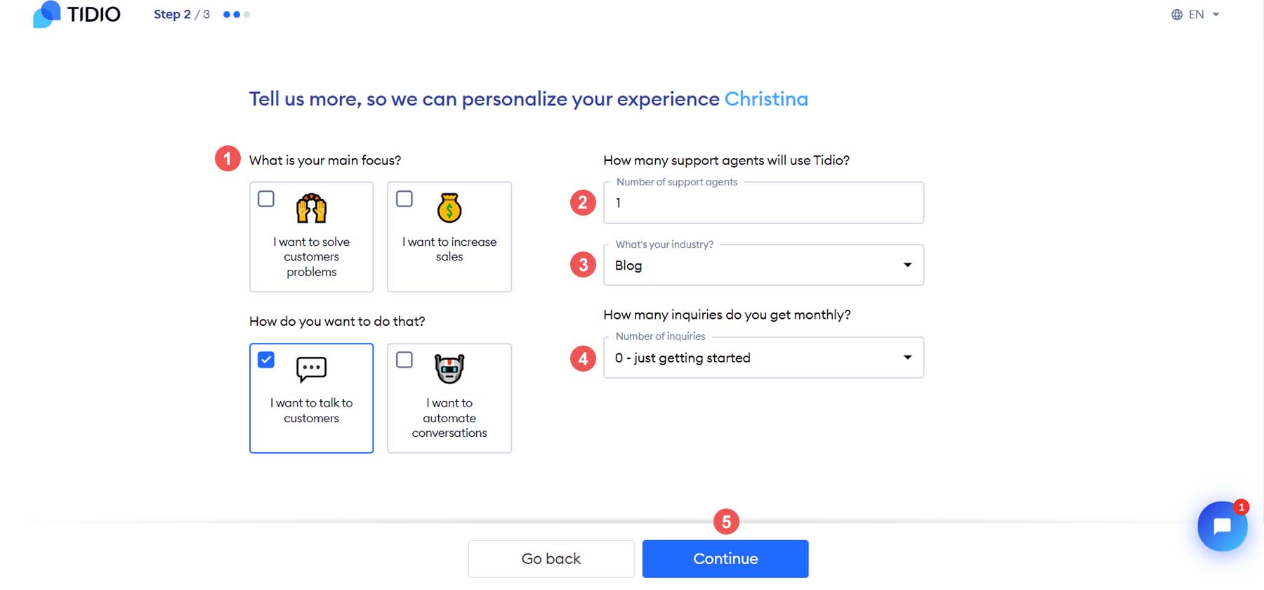 Personalize sua experiência no Tidio