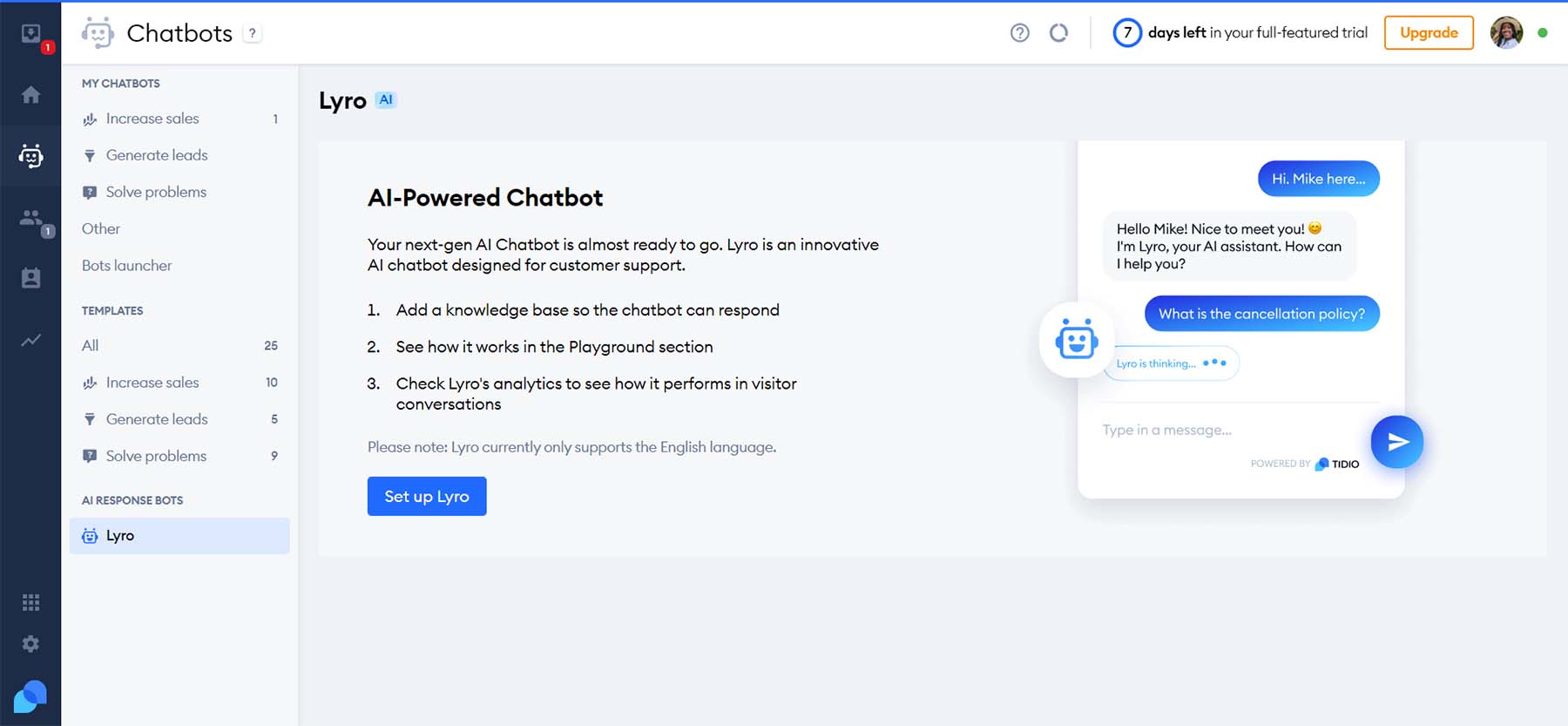 AI ของ Tidio เสนอ Lyro