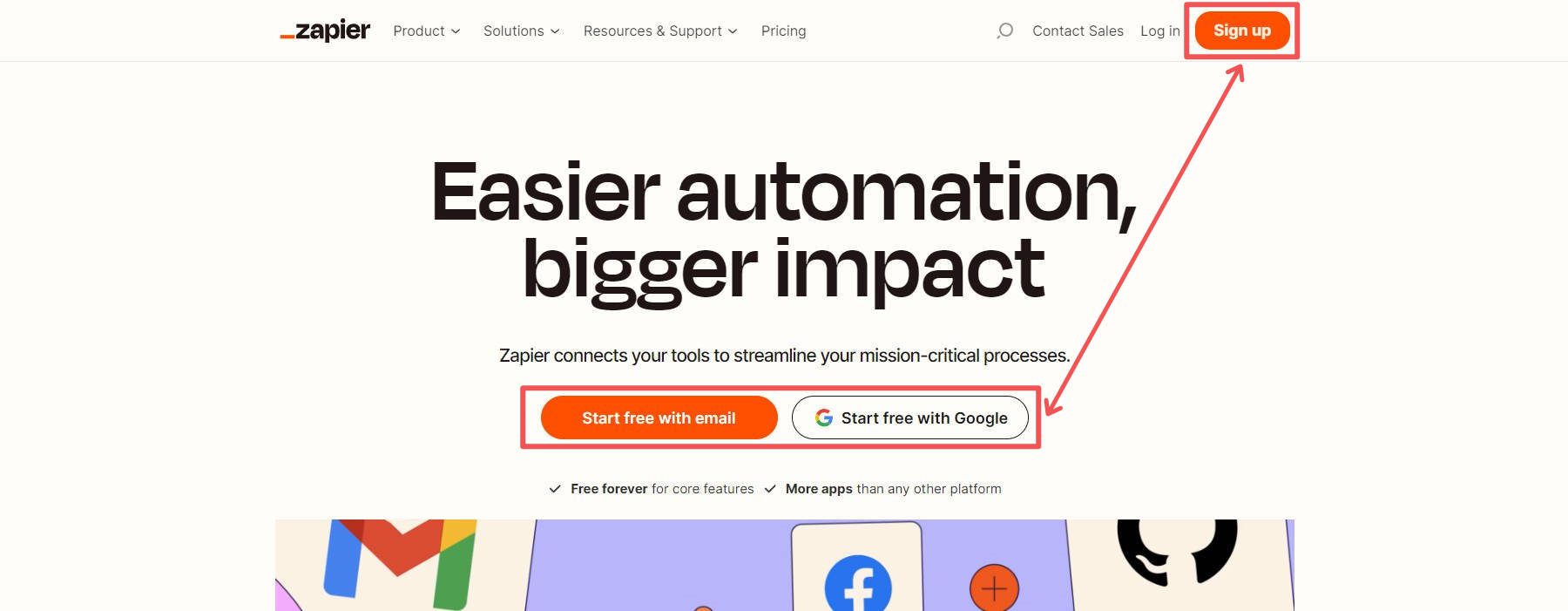 Zapier One CTA-Beispiel-Landingpage