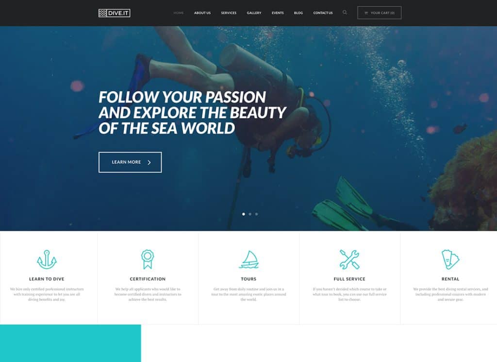 DiveIt | Tema WordPress per scuola di immersioni subacquee, avventure in mare e viaggi