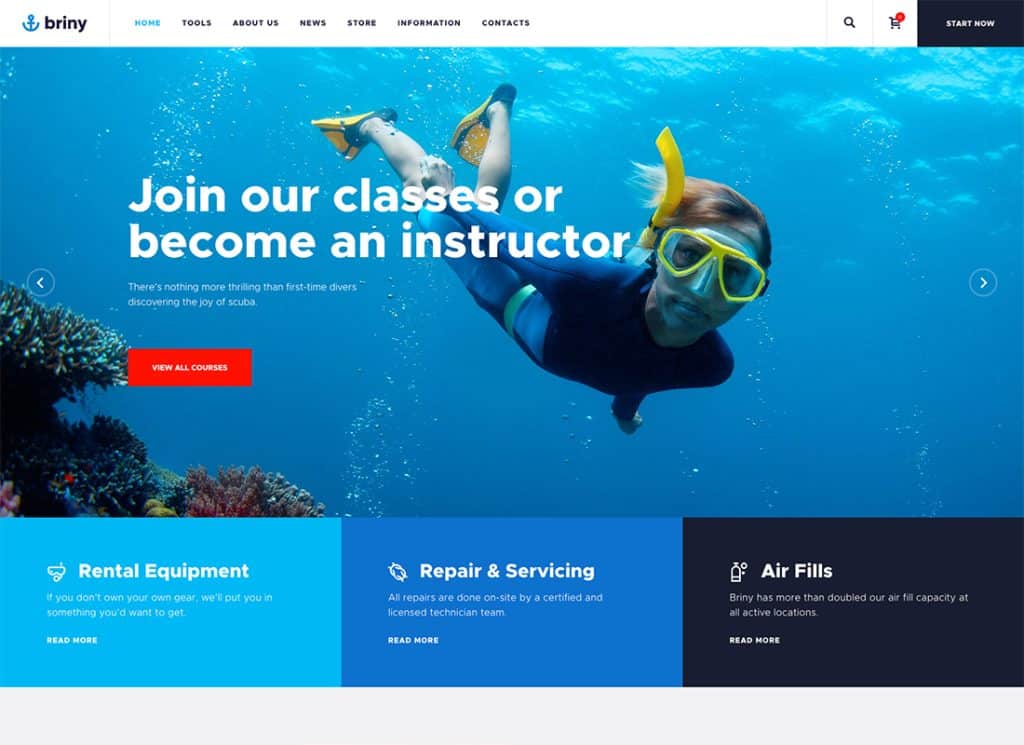 Asin | Tema WordPress Sekolah Selam Scuba & Olahraga Air + RTL