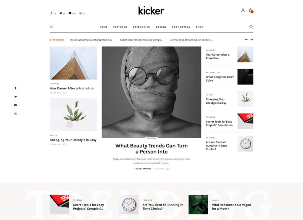 Kicker - Tema WordPress de revista de blog multifuncional