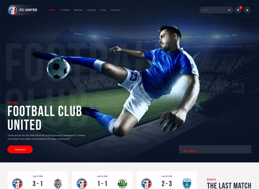 FC United - Temă WordPress pentru fotbal, fotbal și sport