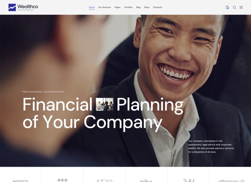 WealthCo - Tema WordPress de consultoria empresarial e financeira