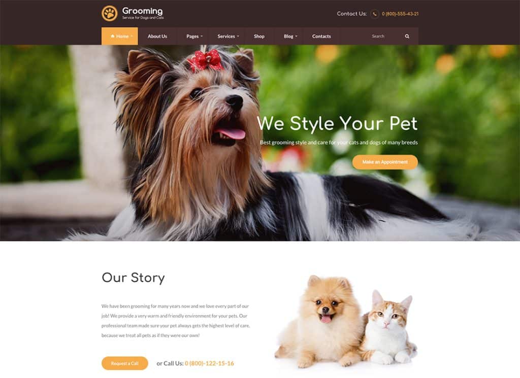 Grooming - Tema WordPress de Pet Shop e Médico Veterinário