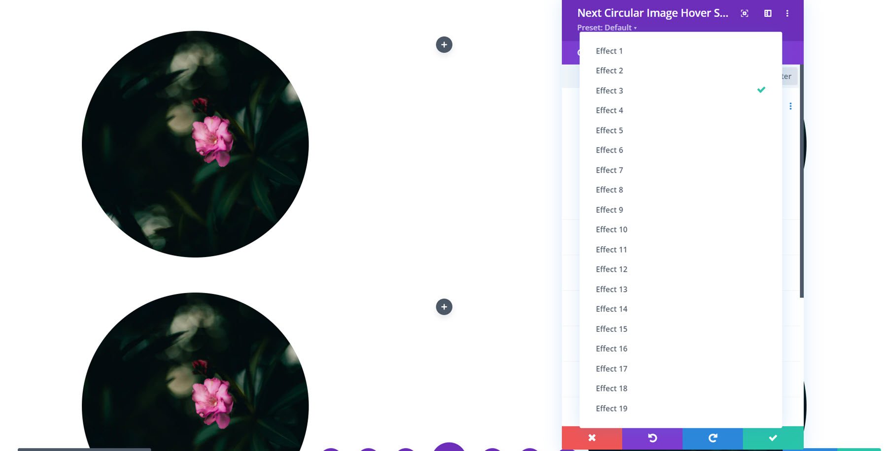 Effets de survol d’image circulaire Divi Essential