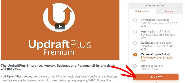 UpdraftPlus ซื้อเลย - IsItWP - เครื่องมือตรวจจับธีม WordPress ฟรี UpdraftPlus Buy Now
