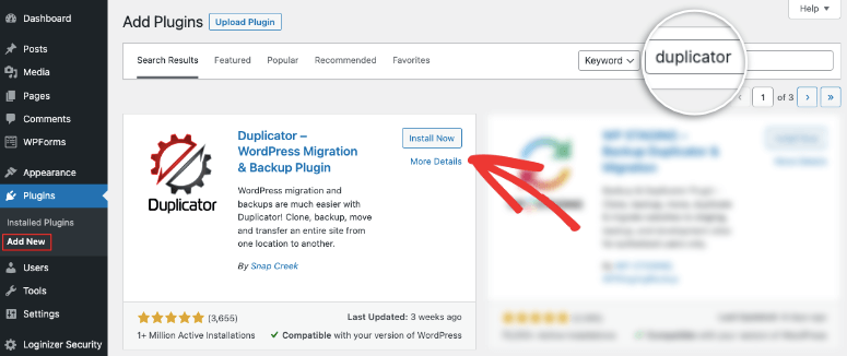 ติดตั้งปลั๊กอินตัวคัดลอก - IsItWP - ตัวตรวจจับธีม WordPress ฟรี install duplicator plugin
