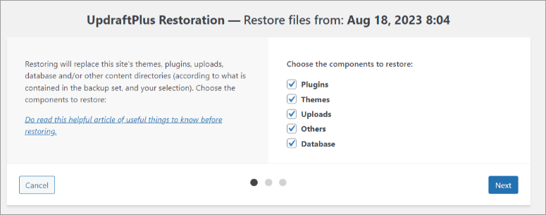 updrafplus-restoration-process - IsItWP - เครื่องมือตรวจจับธีม WordPress ฟรี updrafplus restoration process