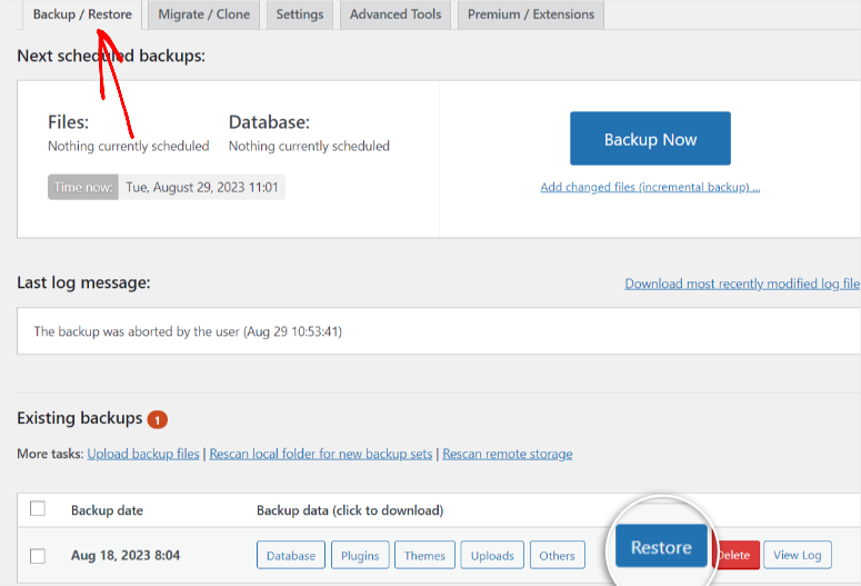 updraftplus-restore - IsItWP - เครื่องมือตรวจจับธีม WordPress ฟรี updraftplus restore