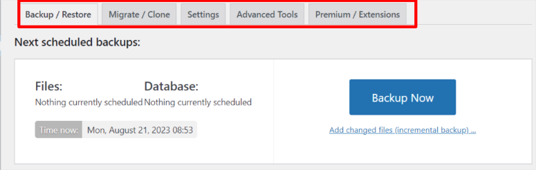 updraftplus-menu - IsItWP - เครื่องมือตรวจจับธีม WordPress ฟรี updraftplus menu