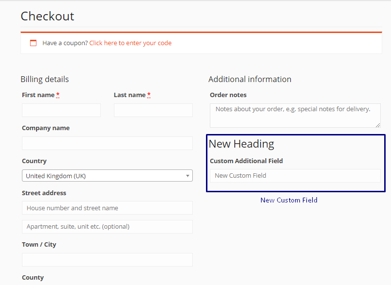 Cette image montre un champ supplémentaire sur la page de paiement WooCommerce