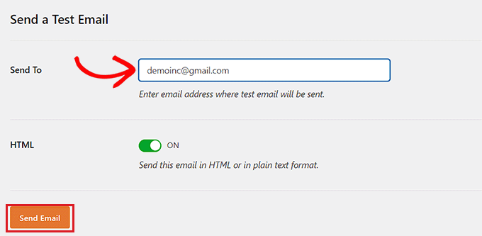 Send test email