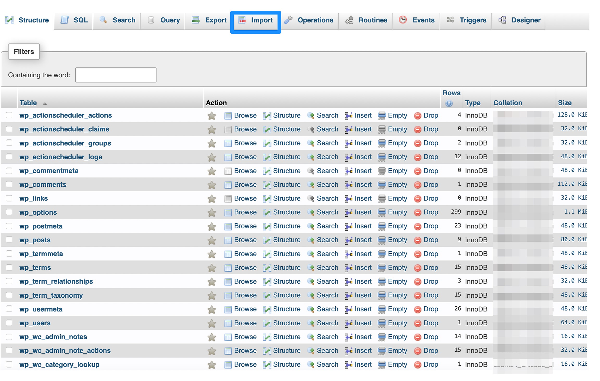 Restaurez une base de données WordPress à l'aide de phpMyAdmin.