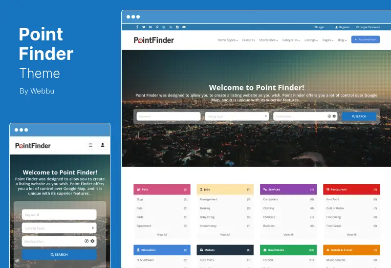 Тема PointFinder — тема WordPress для каталогов и списков