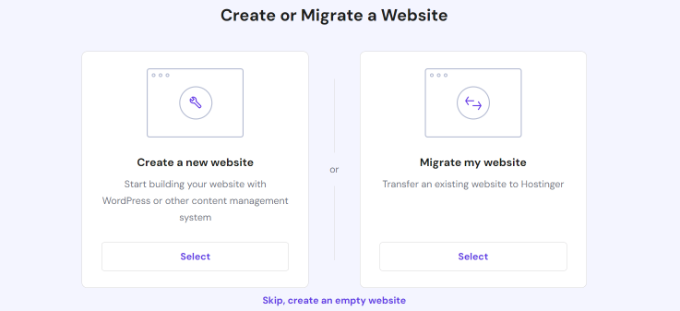 Select create or migrate option