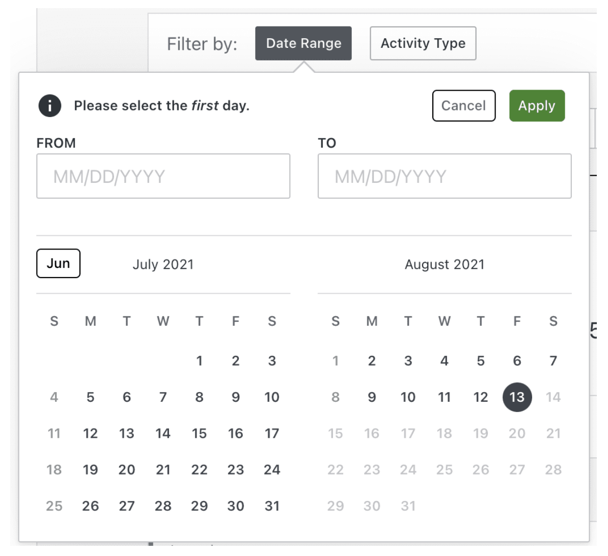 filtre de sauvegarde pour la plage de dates