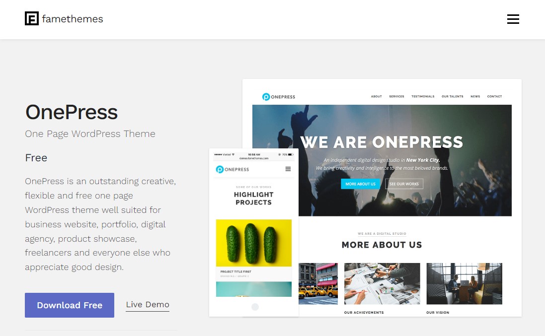 OnePress – Thème WordPress gratuit d’une page