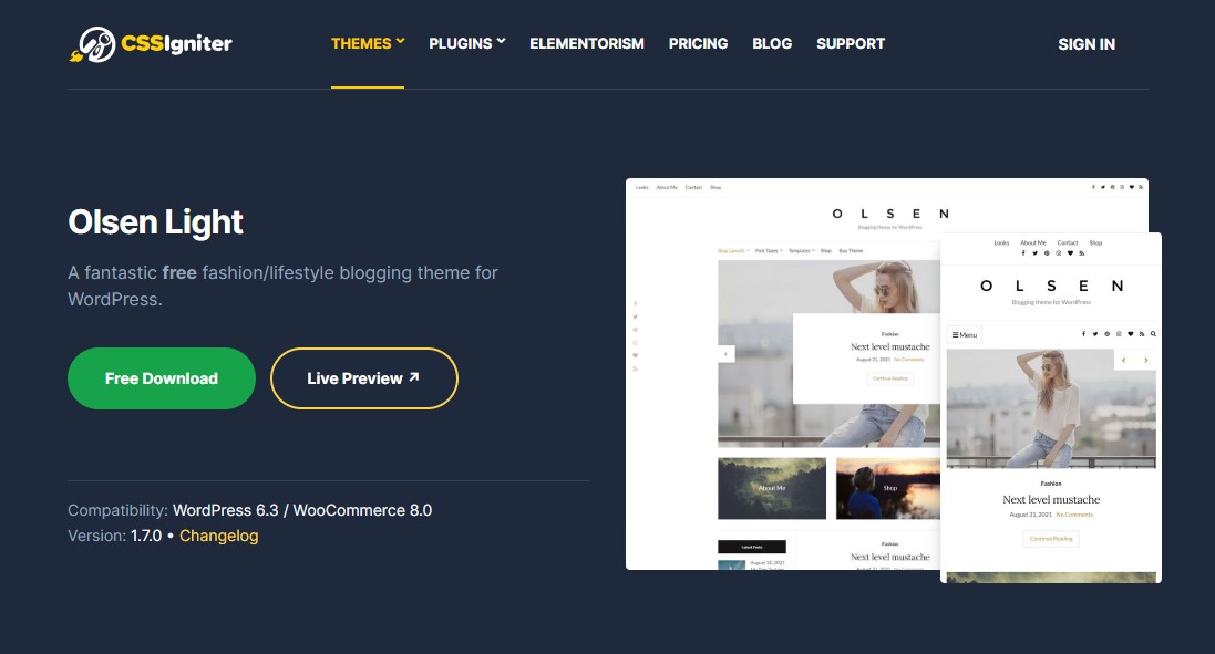 Olsen Light – Thème WordPress pour blogs gratuit