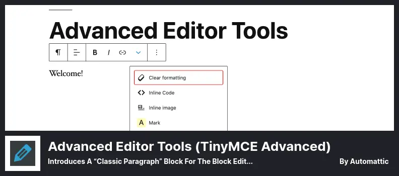 Advanced Editor Tools Plugin – führt einen „klassischen Absatz“-Block für den Blockeditor ein