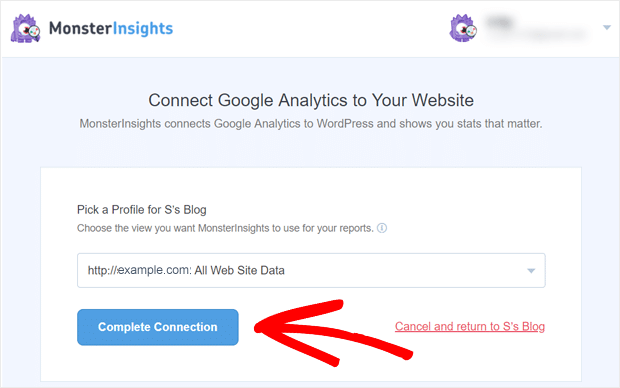 Vollständige Verbindung in MonsterInsights