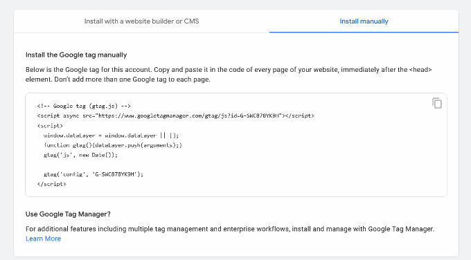 ติดตั้งโค้ด Google Analytics ด้วยตนเอง