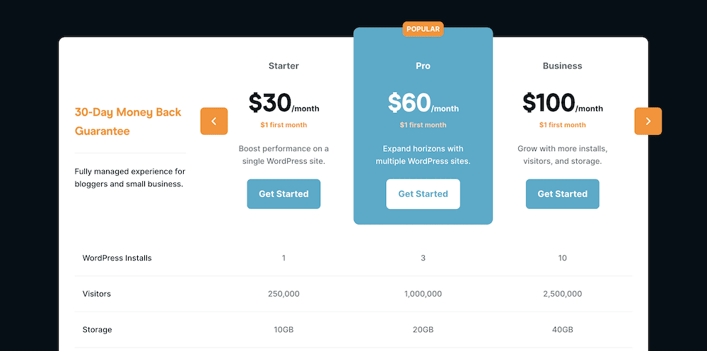 صفحة التسعير الخاصة بـ Rocket.net.