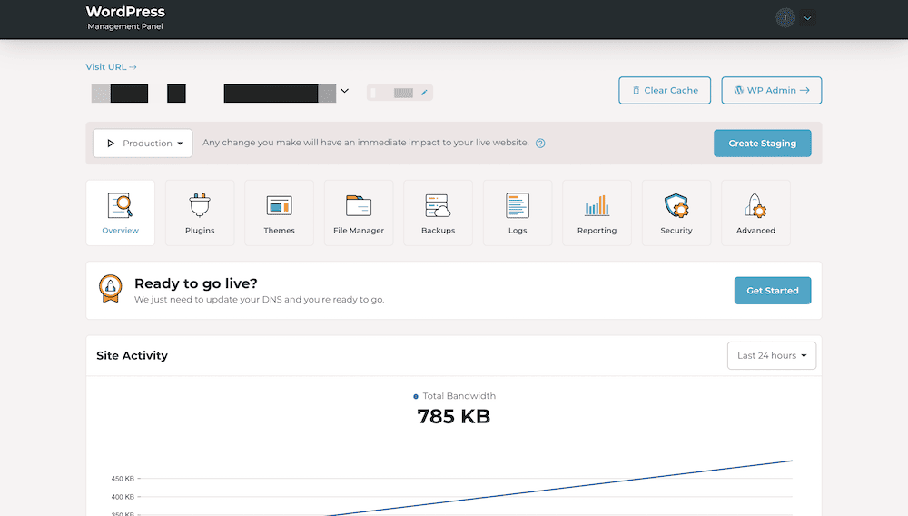 O painel de controle Rocket.net.