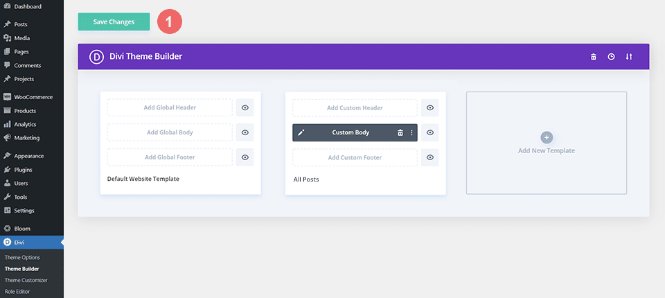 Сохраните импортированный макет сообщения блога в Divi Theme Builder.