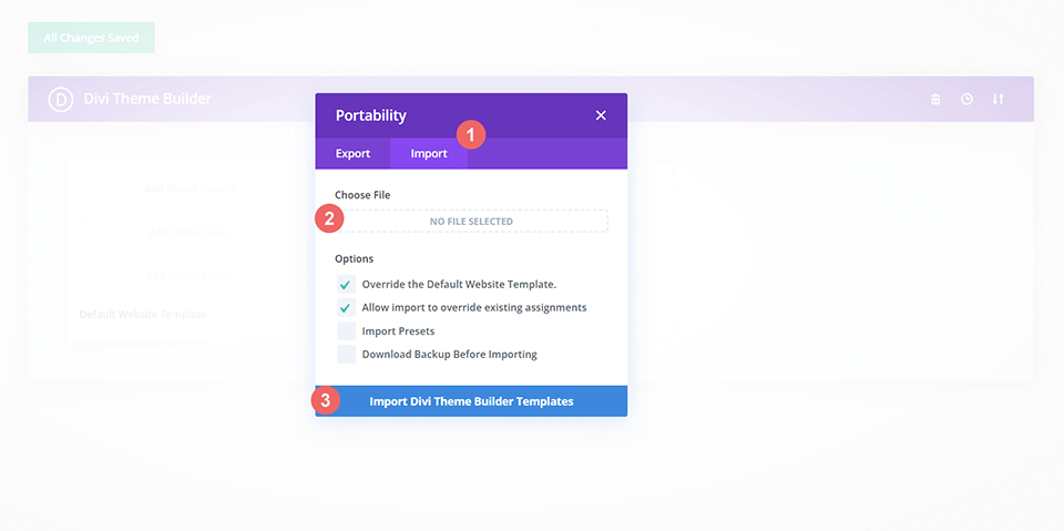 Importa le impostazioni per il pacchetto di layout di intestazione e piè di pagina