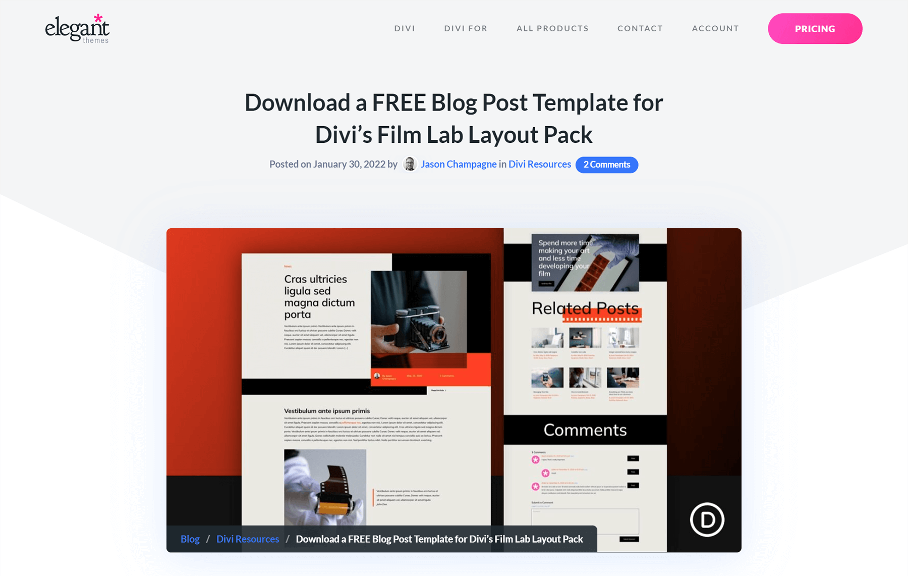 從 Divi 博客下載 Film Lab 博客帖子模板